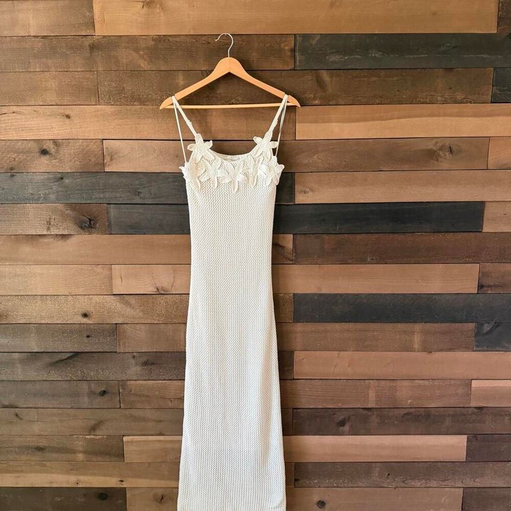 Freshman 1996 Crochet Flower Sweater Maxi Dress Cream Size Small - Picture 5 of 12